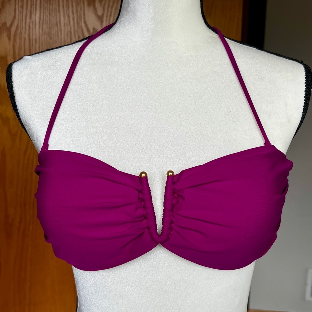 L*Space Bright Fuchsia Bandeau Ruched Bikini Top Removable Straps Sz Medium